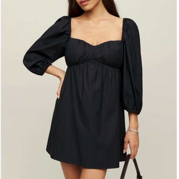 Reformation Farley Babydoll Mini Dress Whimsigoth Cottage Core Black Size 6 - Picture 2 of 15